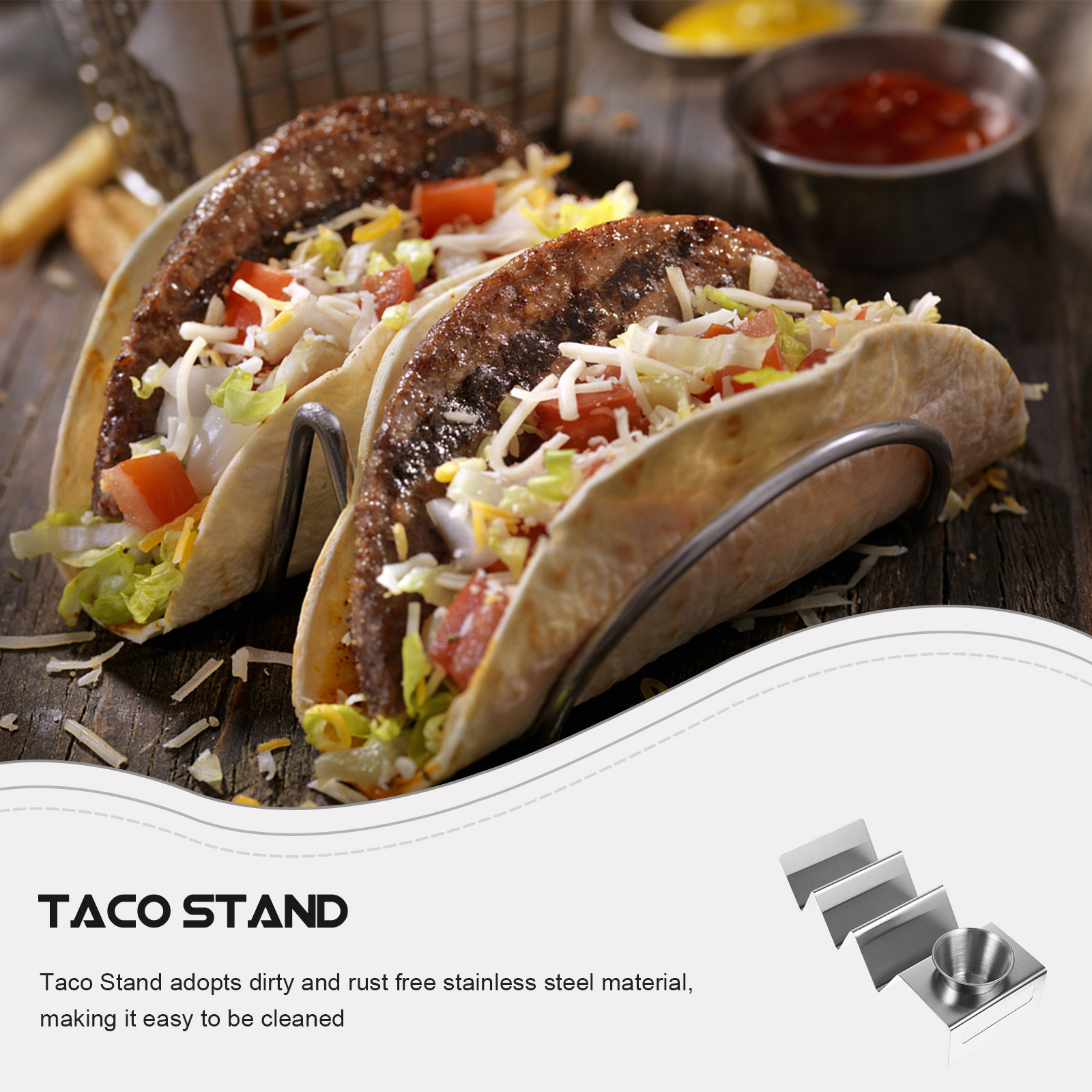 Taco Stand Holder - 1Set Stainless Steel Taco Rack W-Shaped