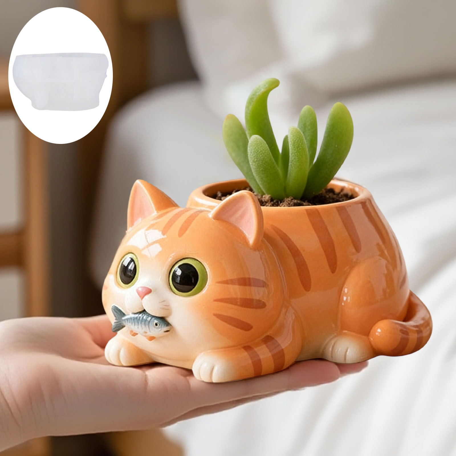 Cat Eating Fish Flower Pot Sil - Potsticker Mold 评论和价格