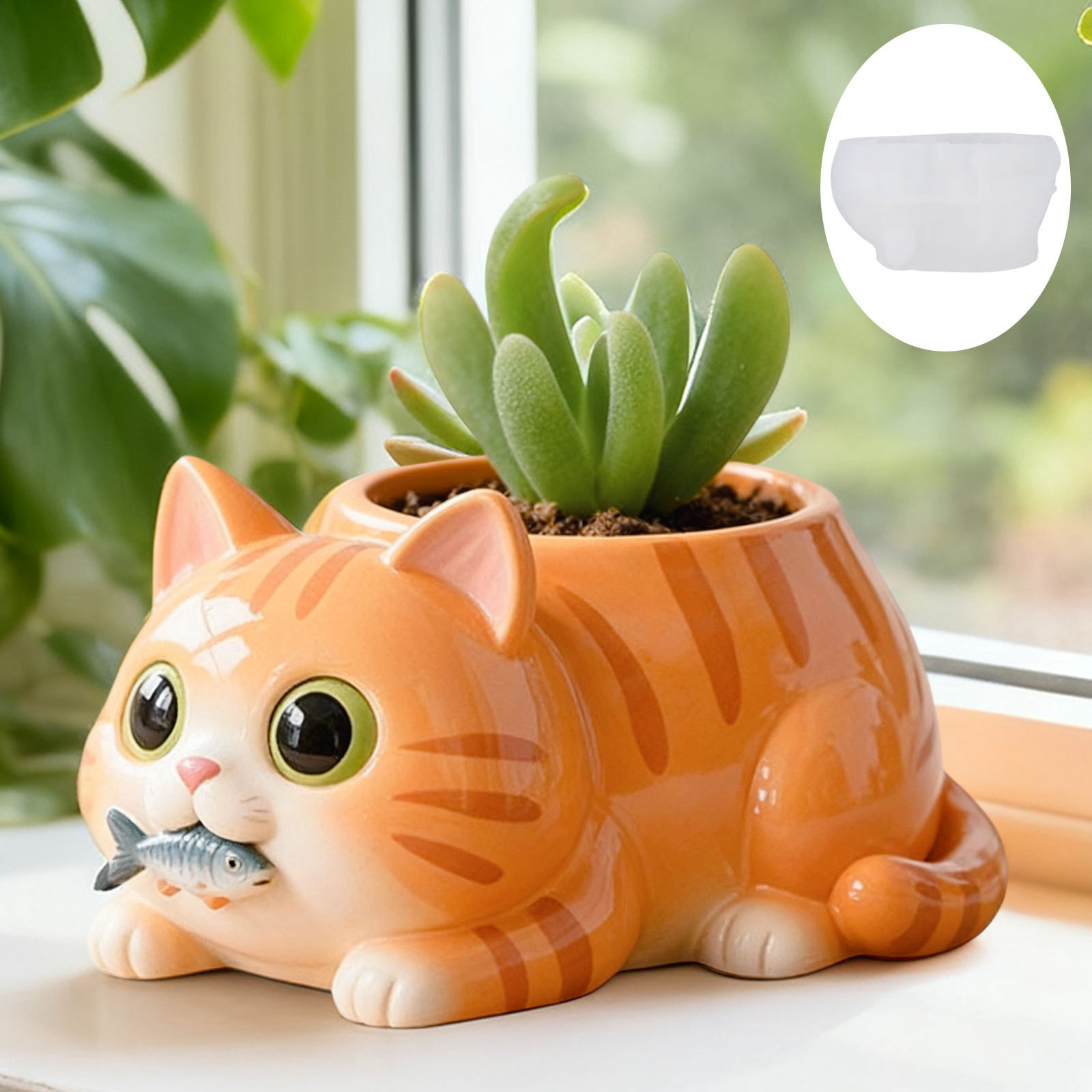 Cat Eating Fish Flower Pot Sil - Potsticker Mold 评论和价格